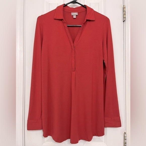 J. Jill Stretch oversized burnt orange longsleeve y neck tunic, size small. - Picture 1 of 8